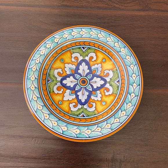 Vintage G.P. Deruta Italian Art Geometric Pottery Wall Hanging Plate 8" - Picture 1 of 8